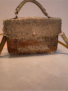 Ted Baker “Tingle” Gold Glitter Crossbody with Scallop Trim